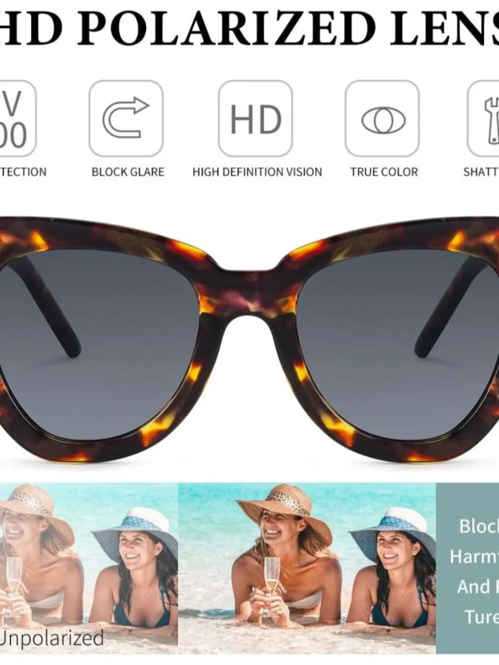 Vintage-Style Cat Eye Sunglasses with Polarized Lenses - Fashion Meets Function